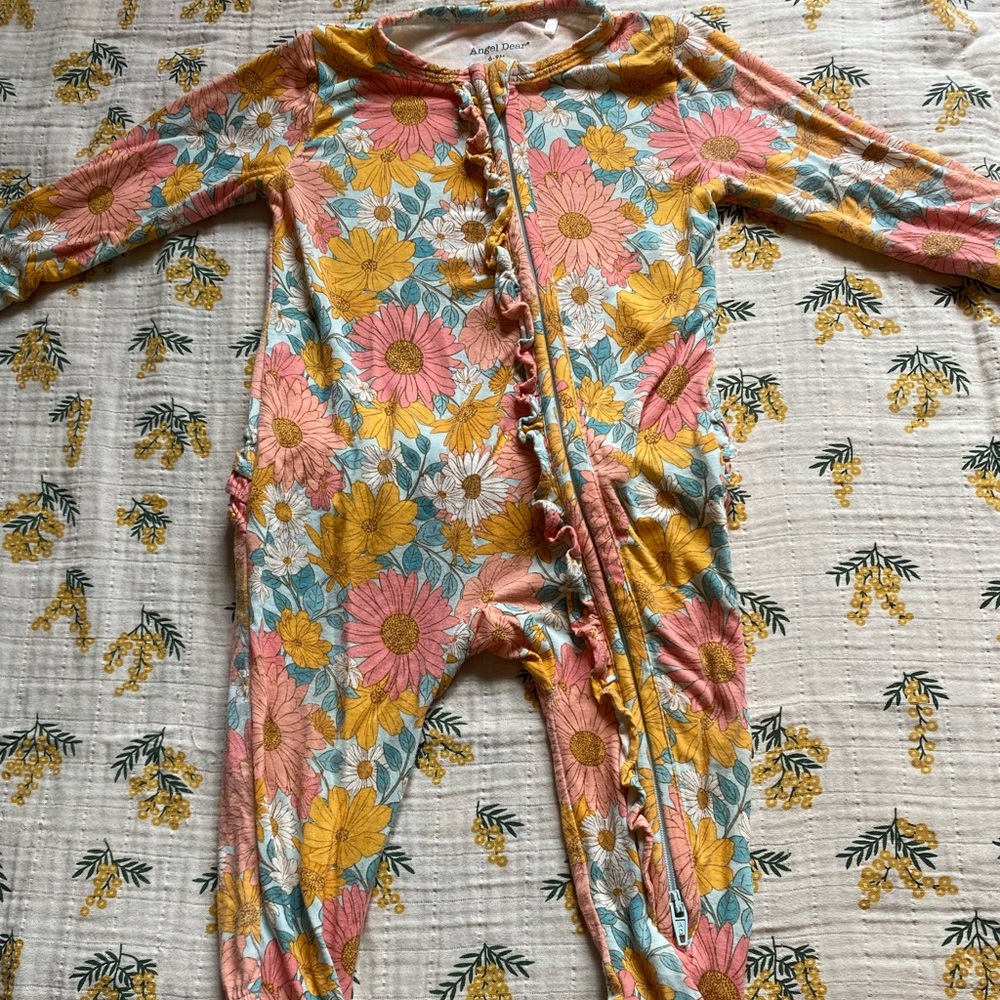 Angel Dear floral ruffle bottom onesie